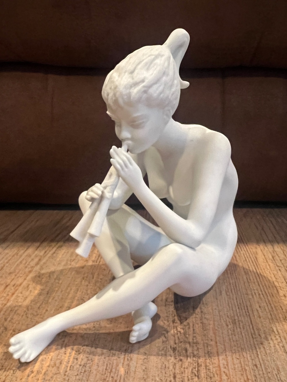 AK Kaiser White Porcelain Bisque Girl With Flute Figurine  W. Germany #385